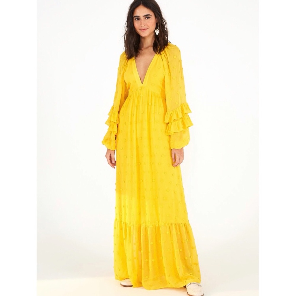 FARM Rio Yellow Floral Detail Maxi Dress Size S